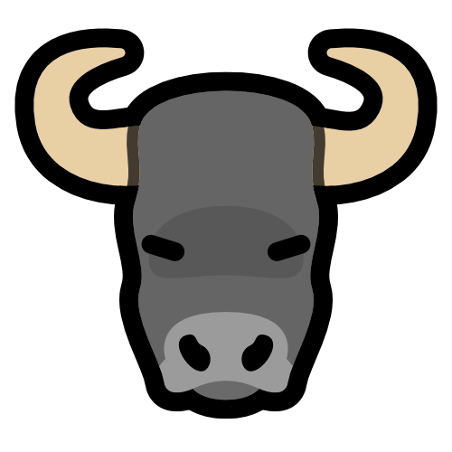 the grey, horned head of a bull.